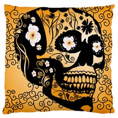 Sugar Skull In Black And Yellow Large Cushion Cases (two Sides)  by FantasyWorld7