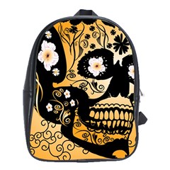 Sugar Skull In Black And Yellow School Bags (xl)  by FantasyWorld7