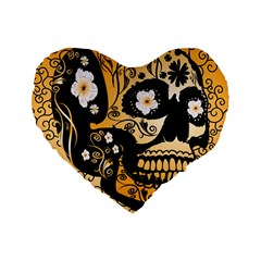 Sugar Skull In Black And Yellow Standard 16  Premium Heart Shape Cushions by FantasyWorld7