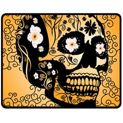 Sugar Skull In Black And Yellow Double Sided Fleece Blanket (medium)  by FantasyWorld7