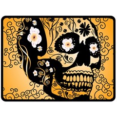 Sugar Skull In Black And Yellow Double Sided Fleece Blanket (large)  by FantasyWorld7