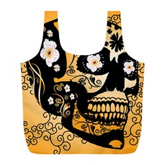 Sugar Skull In Black And Yellow Full Print Recycle Bags (l)  by FantasyWorld7