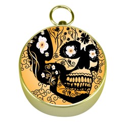 Sugar Skull In Black And Yellow Gold Compasses by FantasyWorld7