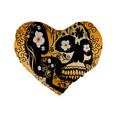 Sugar Skull In Black And Yellow Standard 16  Premium Flano Heart Shape Cushions by FantasyWorld7