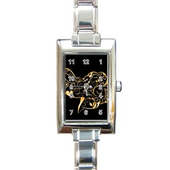 Beautiful Elephant Made Of Golden Floral Elements Rectangle Italian Charm Watches by FantasyWorld7