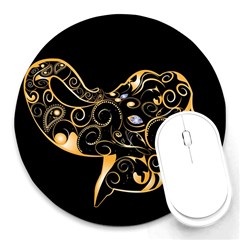 Beautiful Elephant Made Of Golden Floral Elements Round Mousepads by FantasyWorld7