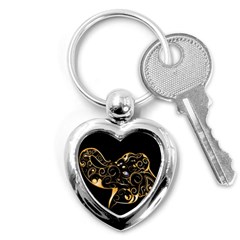 Beautiful Elephant Made Of Golden Floral Elements Key Chains (heart)  by FantasyWorld7