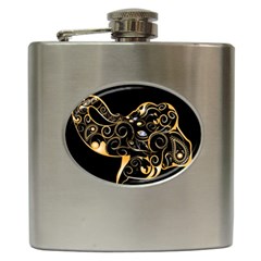 Beautiful Elephant Made Of Golden Floral Elements Hip Flask (6 Oz) by FantasyWorld7