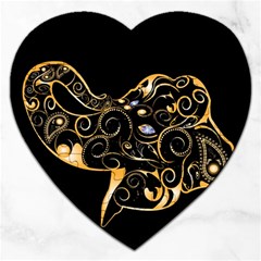 Beautiful Elephant Made Of Golden Floral Elements Jigsaw Puzzle (heart) by FantasyWorld7