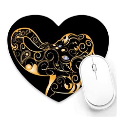 Beautiful Elephant Made Of Golden Floral Elements Heart Mousepads by FantasyWorld7