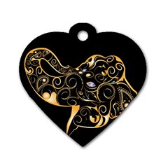 Beautiful Elephant Made Of Golden Floral Elements Dog Tag Heart (two Sides) by FantasyWorld7