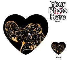 Beautiful Elephant Made Of Golden Floral Elements Multi-purpose Cards (heart)  by FantasyWorld7