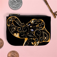 Beautiful Elephant Made Of Golden Floral Elements Mini Coin Purses by FantasyWorld7