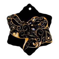 Beautiful Elephant Made Of Golden Floral Elements Snowflake Ornament (2-side) by FantasyWorld7