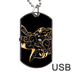 Beautiful Elephant Made Of Golden Floral Elements Dog Tag Usb Flash (one Side) by FantasyWorld7