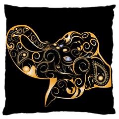 Beautiful Elephant Made Of Golden Floral Elements Large Cushion Cases (one Side)  by FantasyWorld7