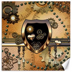 Steampunk, Shield With Hearts Canvas 16  X 16   by FantasyWorld7