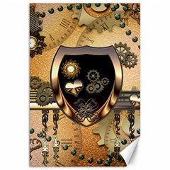 Steampunk, Shield With Hearts Canvas 20  X 30   by FantasyWorld7