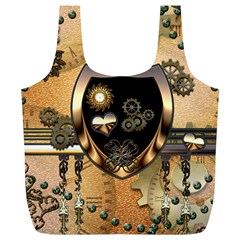 Steampunk, Shield With Hearts Full Print Recycle Bags (l)  by FantasyWorld7