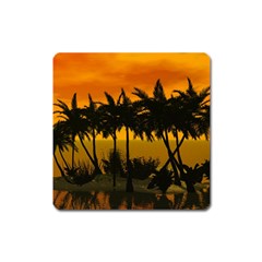 Sunset Over The Beach Square Magnet by FantasyWorld7