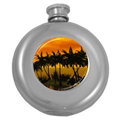 Sunset Over The Beach Round Hip Flask (5 Oz) by FantasyWorld7