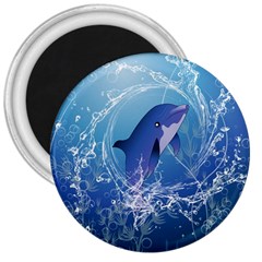 Cute Dolphin Jumping By A Circle Amde Of Water 3  Magnets by FantasyWorld7