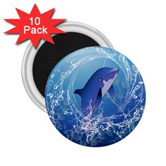 Cute Dolphin Jumping By A Circle Amde Of Water 2 25  Magnets (10 Pack)  by FantasyWorld7