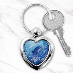 Cute Dolphin Jumping By A Circle Amde Of Water Key Chains (heart)  by FantasyWorld7