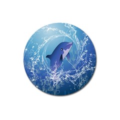 Cute Dolphin Jumping By A Circle Amde Of Water Magnet 3  (round) by FantasyWorld7