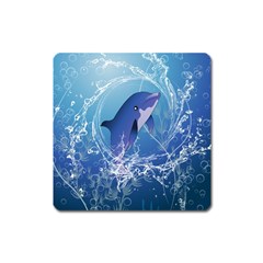 Cute Dolphin Jumping By A Circle Amde Of Water Square Magnet by FantasyWorld7