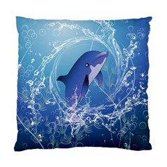 Cute Dolphin Jumping By A Circle Amde Of Water Standard Cushion Case (one Side)  by FantasyWorld7