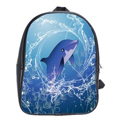 Cute Dolphin Jumping By A Circle Amde Of Water School Bags(large)  by FantasyWorld7