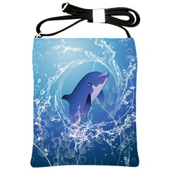 Cute Dolphin Jumping By A Circle Amde Of Water Shoulder Sling Bags by FantasyWorld7