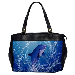 Cute Dolphin Jumping By A Circle Amde Of Water Office Handbags by FantasyWorld7