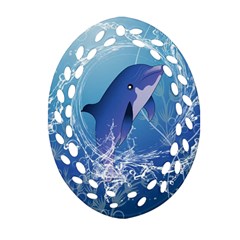 Cute Dolphin Jumping By A Circle Amde Of Water Ornament (oval Filigree)  by FantasyWorld7