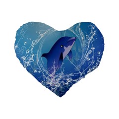 Cute Dolphin Jumping By A Circle Amde Of Water Standard 16  Premium Heart Shape Cushions by FantasyWorld7