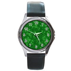 Snow Stars Green Round Metal Watches by ImpressiveMoments