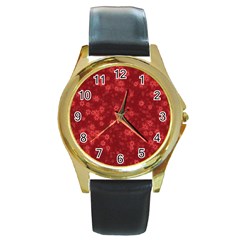 Snow Stars Red Round Gold Metal Watches by ImpressiveMoments