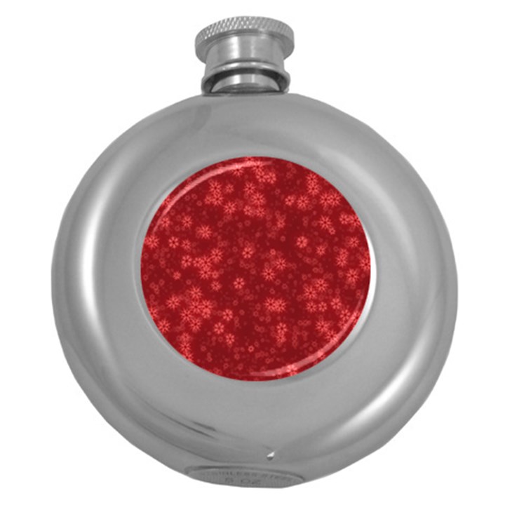 Snow Stars Red Round Hip Flask (5 oz)