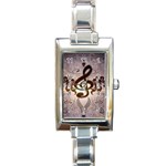 Music, Wonderful Clef With Floral Elements Rectangle Italian Charm Watches Front