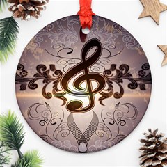 Music, Wonderful Clef With Floral Elements Ornament (round)  by FantasyWorld7