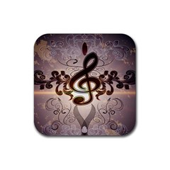 Music, Wonderful Clef With Floral Elements Rubber Coaster (square)  by FantasyWorld7