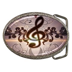 Music, Wonderful Clef With Floral Elements Belt Buckles by FantasyWorld7