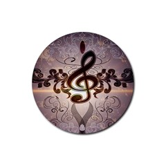 Music, Wonderful Clef With Floral Elements Rubber Coaster (round)  by FantasyWorld7