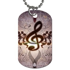 Music, Wonderful Clef With Floral Elements Dog Tag (two Sides) by FantasyWorld7