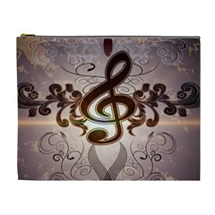 Music, Wonderful Clef With Floral Elements Cosmetic Bag (xl) by FantasyWorld7