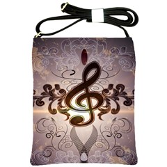 Music, Wonderful Clef With Floral Elements Shoulder Sling Bags by FantasyWorld7