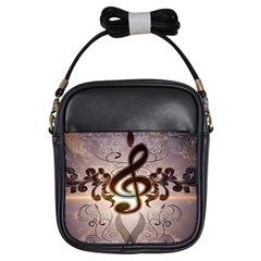 Music, Wonderful Clef With Floral Elements Girls Sling Bags by FantasyWorld7