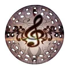 Music, Wonderful Clef With Floral Elements Round Filigree Ornament (2side)