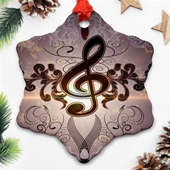 Music, Wonderful Clef With Floral Elements Snowflake Ornament (2-side) by FantasyWorld7